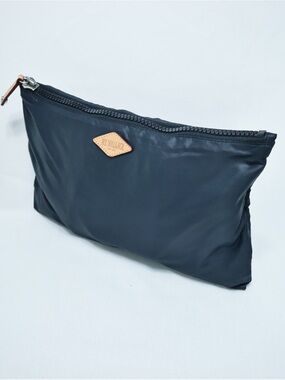 MZ Wallace Navy Blue Nylon Cosmetic Pouch with Tan Leather Accent